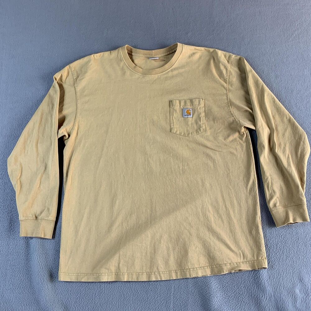 Carhartt Shirt Mens XL Beige Long Sleeve Pocket Workwear 100% Cotton Crewneck